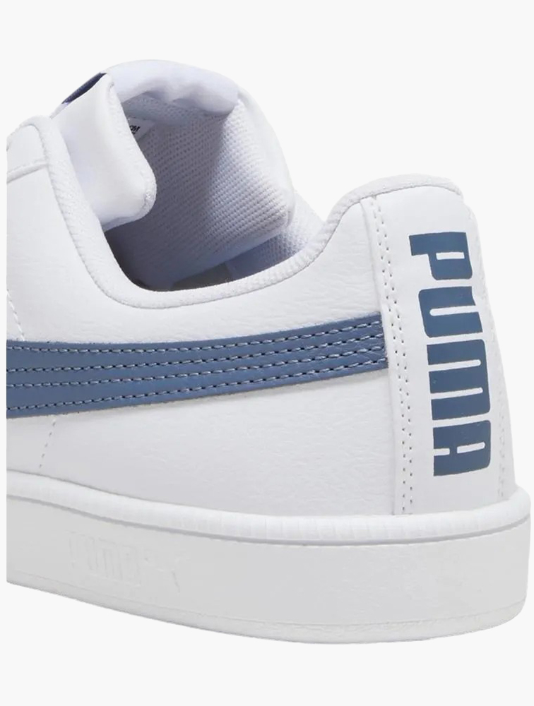 MyRunway | Shop PUMA White & Inky Blue Logo Lace Up Sneakers for
